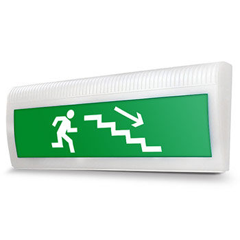 Световое табло «Направление к эвакуационному выходу по лестнице вниз (правосторонний)»
